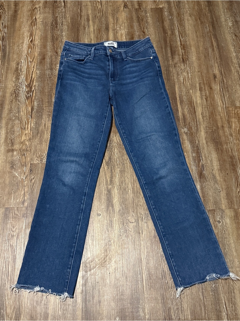 Paige Amber Slim Straight Jeans Women's 27 Mid Rise Cropped in Aegean Dist Wash